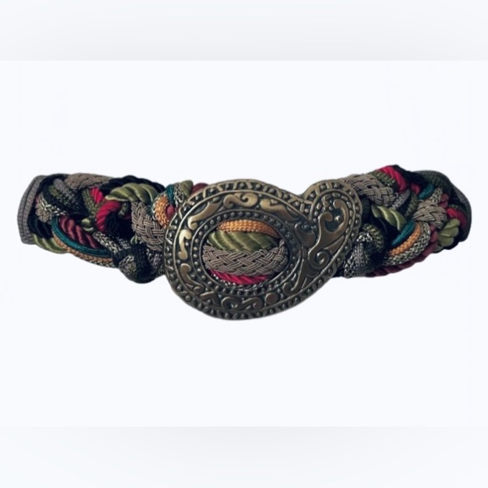 Vintage Doncaster Multicolor Braided Belt Large Buckle Designer Small Medium
